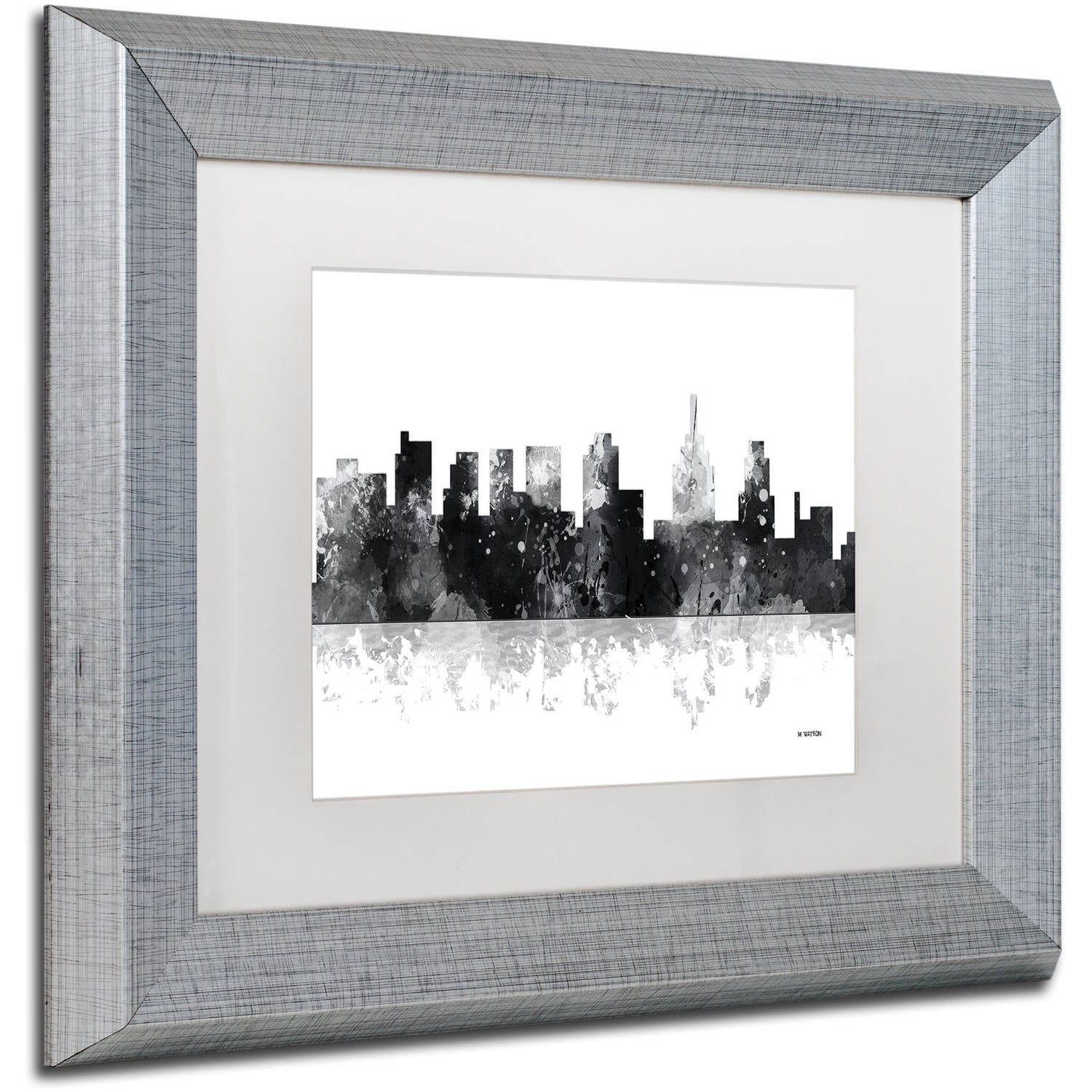 Trademark Fine Art "Philadelphia Skyline BG-1" Canvas Art by Marlene Watson, White Matte, Silver Frame