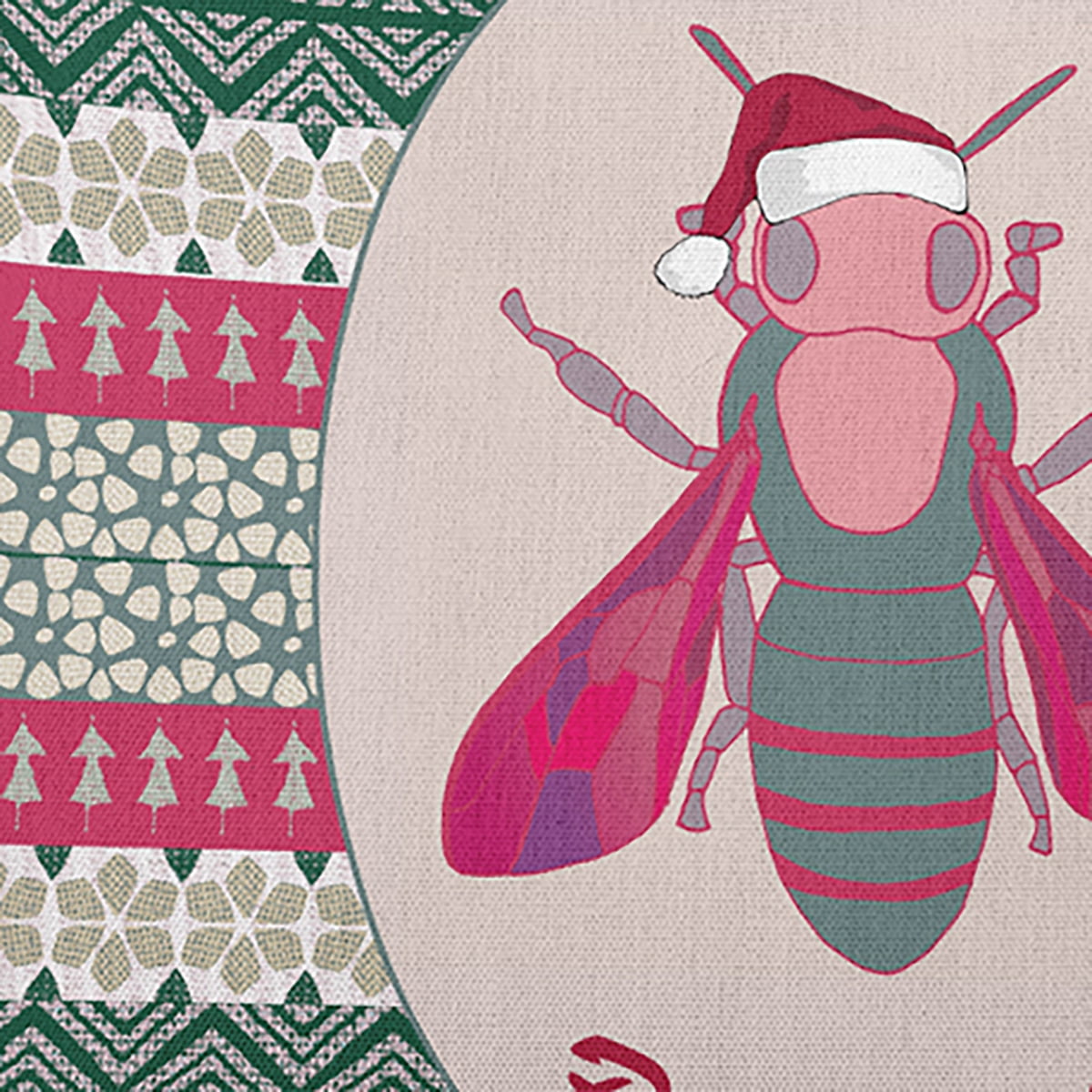 16" x 16" Simply Daisy Bee Merry Polyester Accent Pillow, Christmas Pink Qty 1