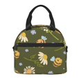 thumbnail image 2 of ZNDUO Reusable Lunch Box, Adjustable Shoulder Strap Cartoon Bees Flowers Green Pattern Lunch Bag, 2 of 8