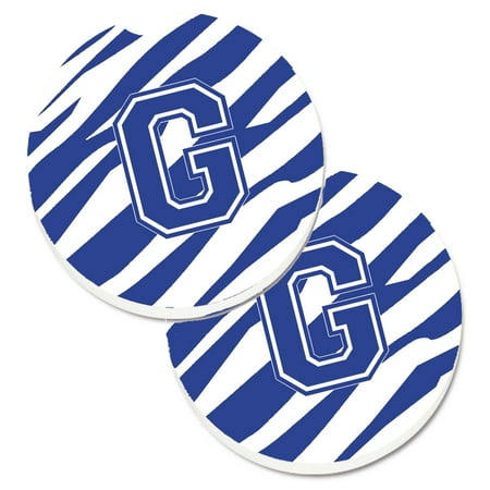 

Carolines Treasures CJ1034-GCARC Monogram Initial G Tiger Stripe Blue and White Set of 2 Cup Holder Car Coasters