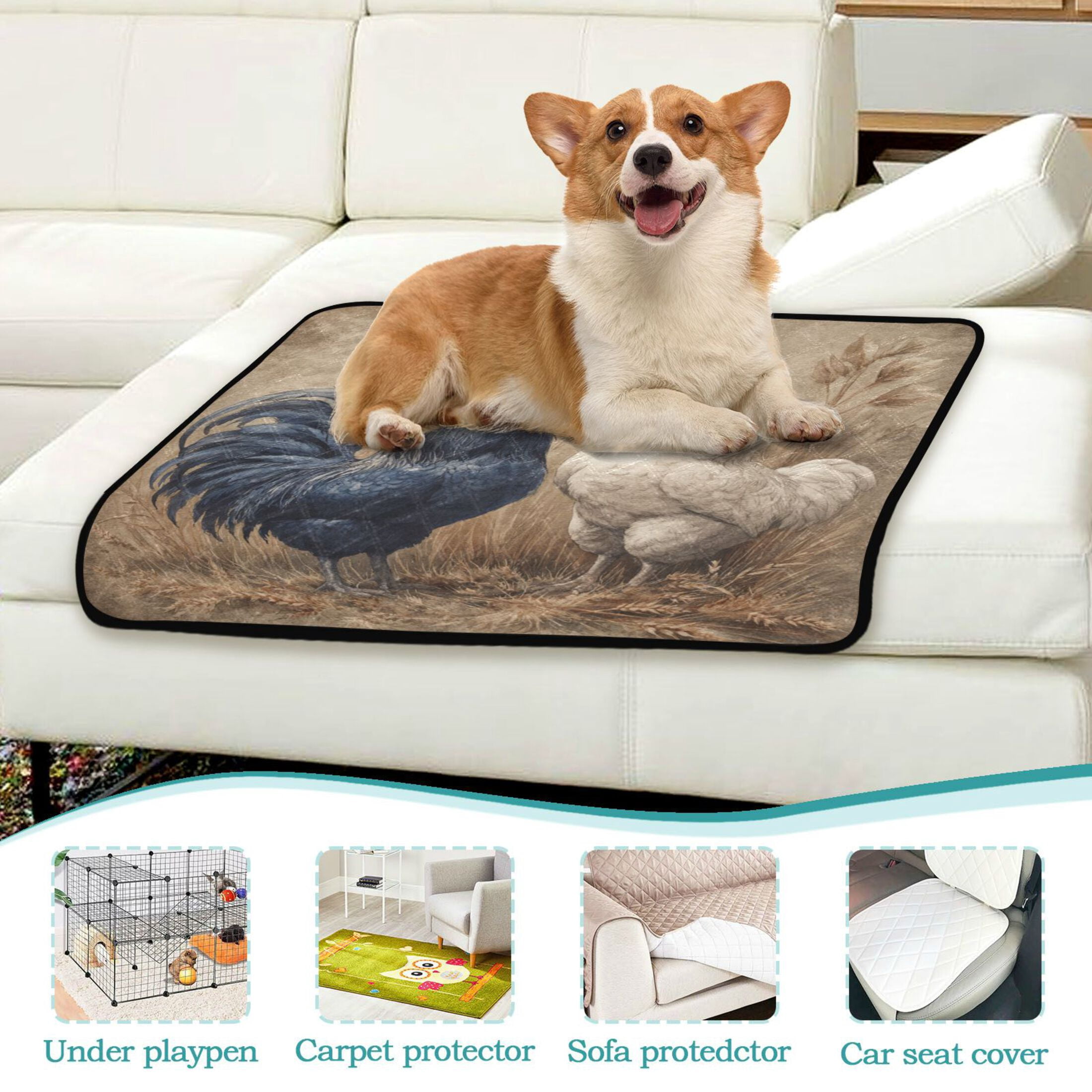 Qxltty Rooster Cat litter Pads Pet Set of 3 Diaper Mats Center Anti-leakage Layer Absorbent Soft and Comfortable