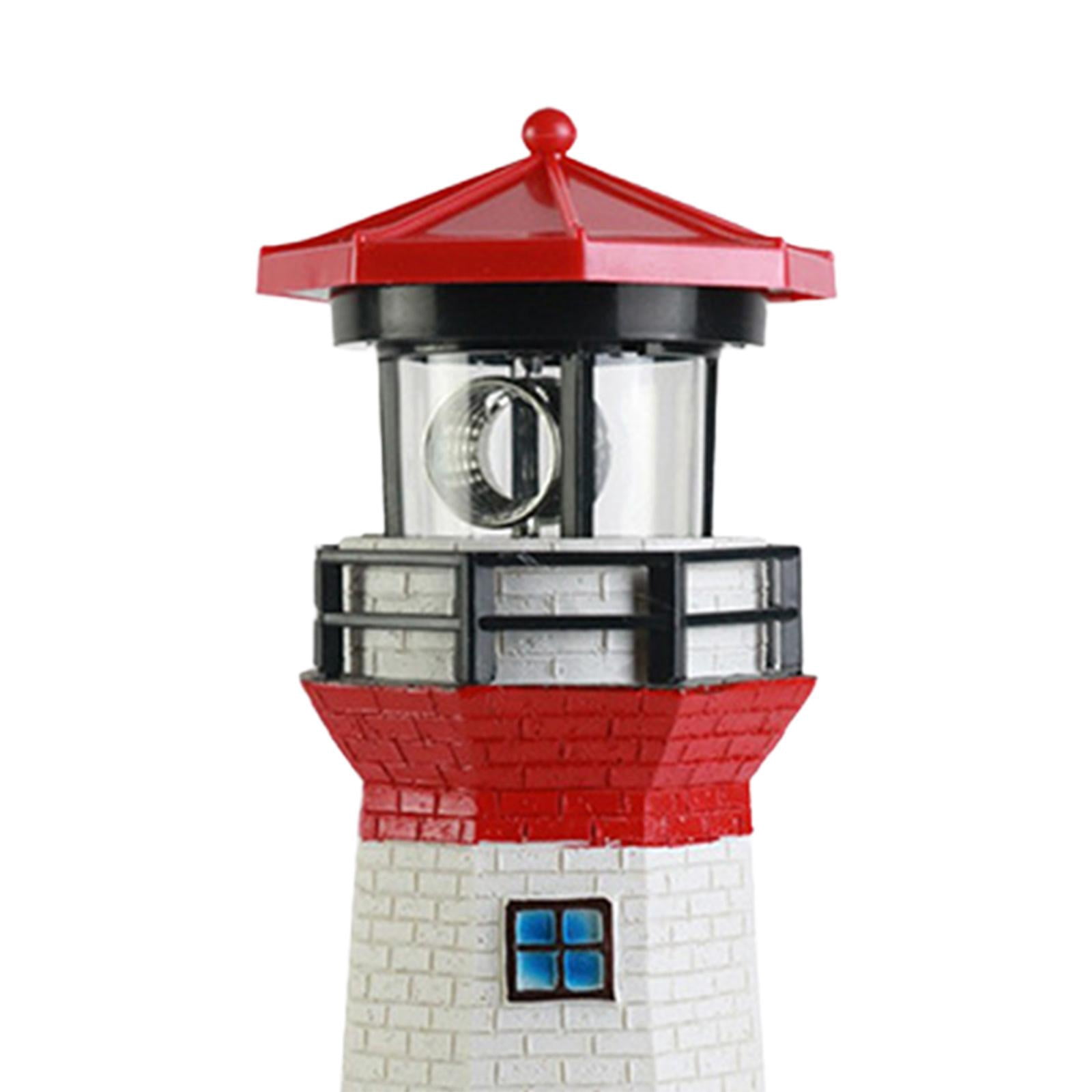 figatia Solar Lighthouse Garden Statue Solar LED Lamp with Rotating Lamp Lighthouse Sculpture Figurine for Backyard Yard Outdoor Lawn Red