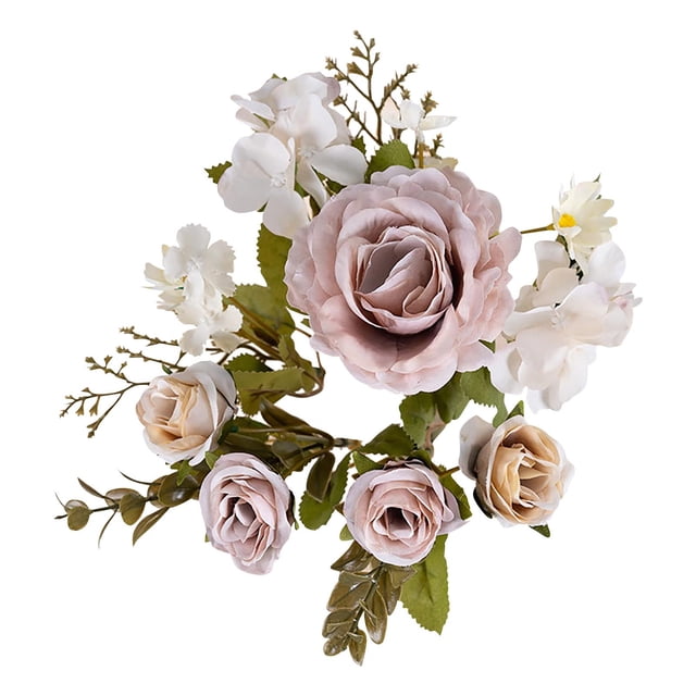 Ramos de Flores de Boda,Imitación de Seda Rosa Y Arreglos Vegetales Verdes para Piezas Centrales,Rellenadores de Jarrón para Decoración Del Hogar Del Hotel Del Centro Comercial,Flores de Boda para Pie