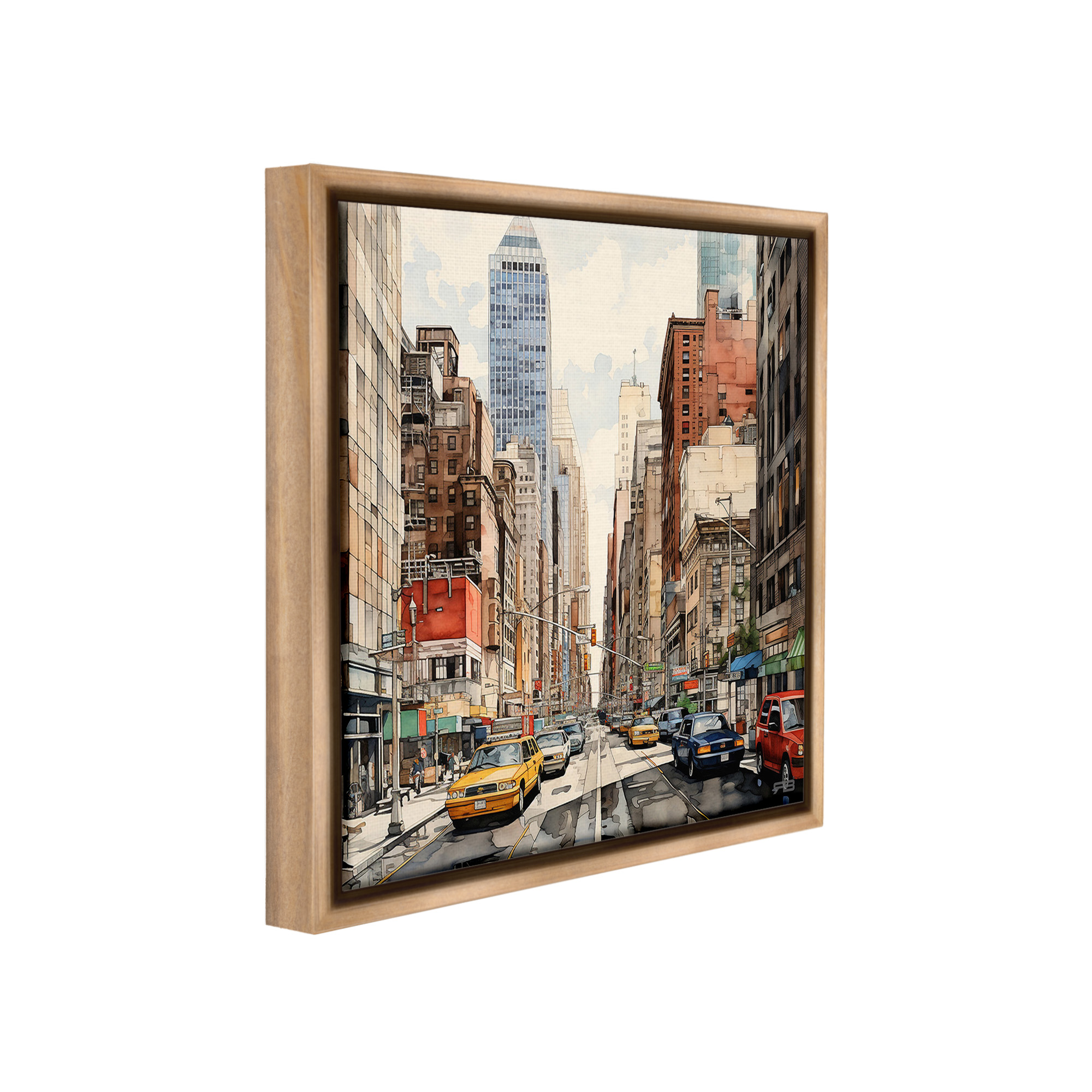Stupell Industries Bustling Urban Street Transportation Painting Brown Floater Framed Canvas Art Print Wall Art, 25 x 25