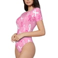 thumbnail image 2 of KLL Women 's Crew Neck Bodysuit Jumpsuits Breast Cancer Awareness (3) Print Short onesies Stretch T Shirts, 2 of 7