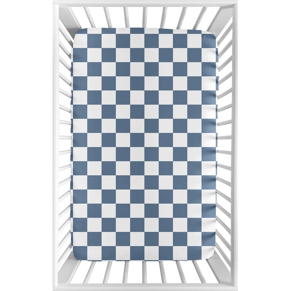 Sweet Jojo Designs Blue Gingham Checkered Plaid Boy Mini Fitted Crib Sheet
