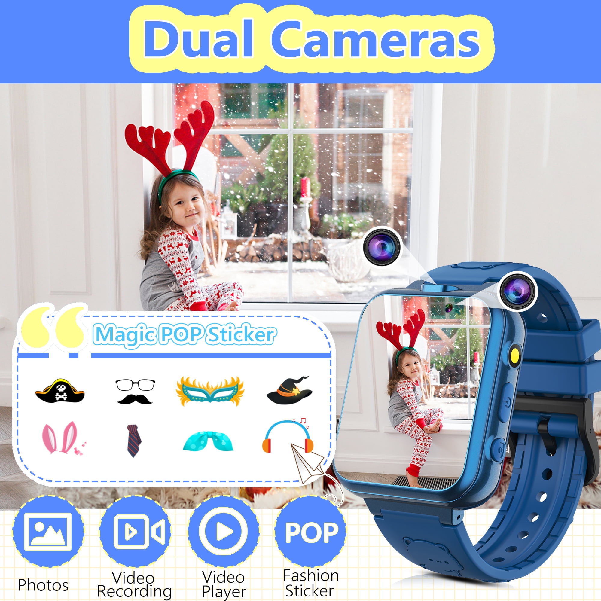 Kids Game Smart Watch for Boys Girls, 24 Games 5 Languages 3 Alarms 2 Cameras Music Torch Pedometer Calendar, 1 Count