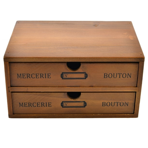 Household Essentials 2-Drawer Wooden Storage Chest Box Office Desktop ...