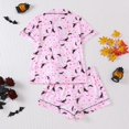thumbnail image 4 of Halloween Pajamas Women 2026, Cute Satin Ghost Pumpkin Print Short Sleeve Button Top and Shorts Matching Sleepwear Pajamas, 4 of 5