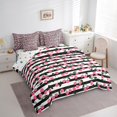 thumbnail image 4 of Manfei Girly Pink Cherry for Teen 7 Pieces Bedding Comforter Set, Fashion White Black Stripes Full Bedding Set, Princess Cartoon Style Reversible Fitted Sheet Flat Sheet, Luxury Bedroom Decor, 4 of 8