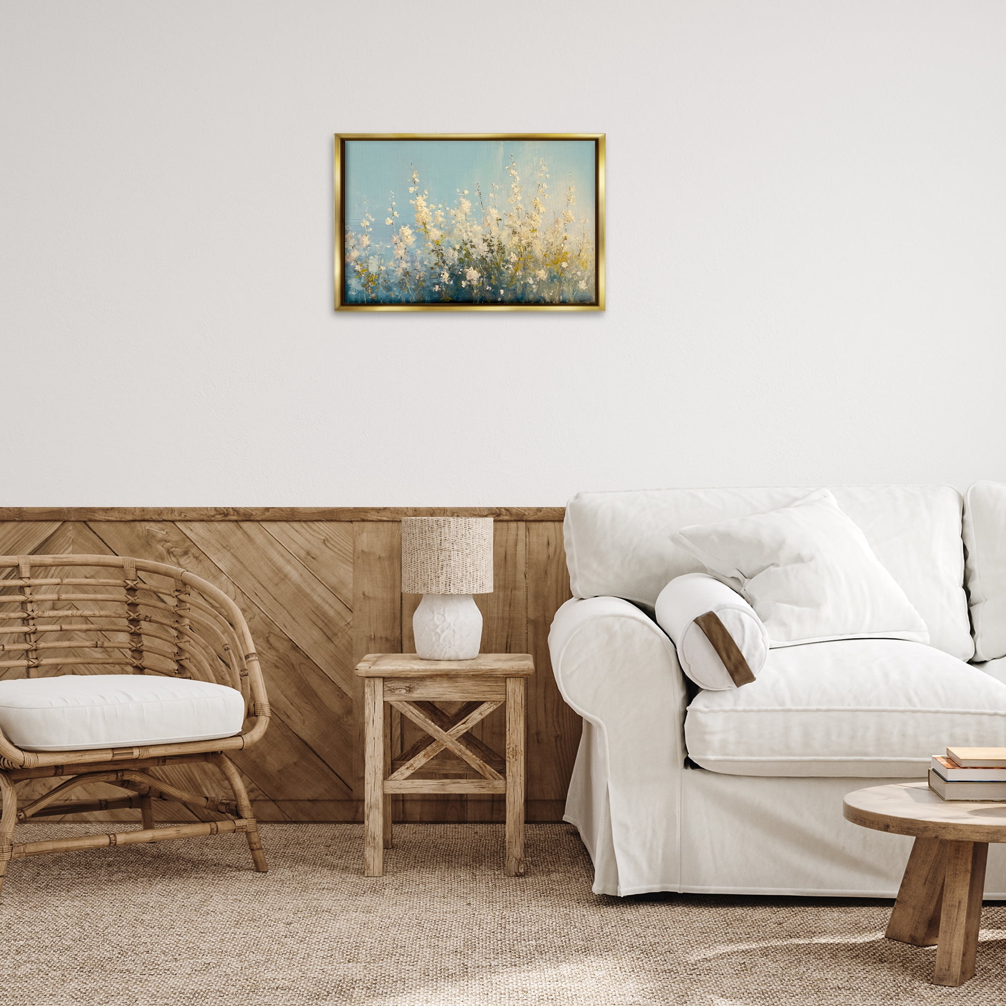 Stupell Industries Blooming Spring Garden Abstract Painting Gold Floater Framed Canvas Art Print Wall Art, 25 x 17
