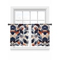 thumbnail image 2 of Navy Blue Burnt Orange Semi Sheer Curtains 45 Inch Length 2 Panels Set, Botanical Abstract Palm Leaf Sheer Kitchen Curtain Privacy Voile Window Curtain for Living Room Bedroom Rod Pocket Drapes, 2 of 7