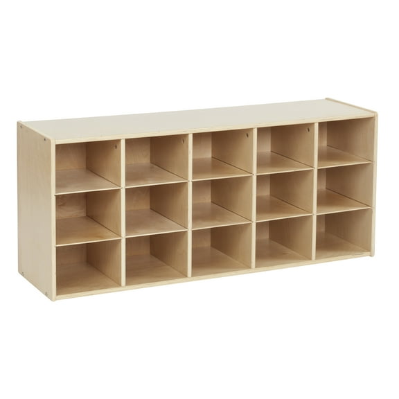 ECR4Kids Streamline 15 Cubby Tray Storage Cabinet, 3x5, Classroom Furniture, Natural