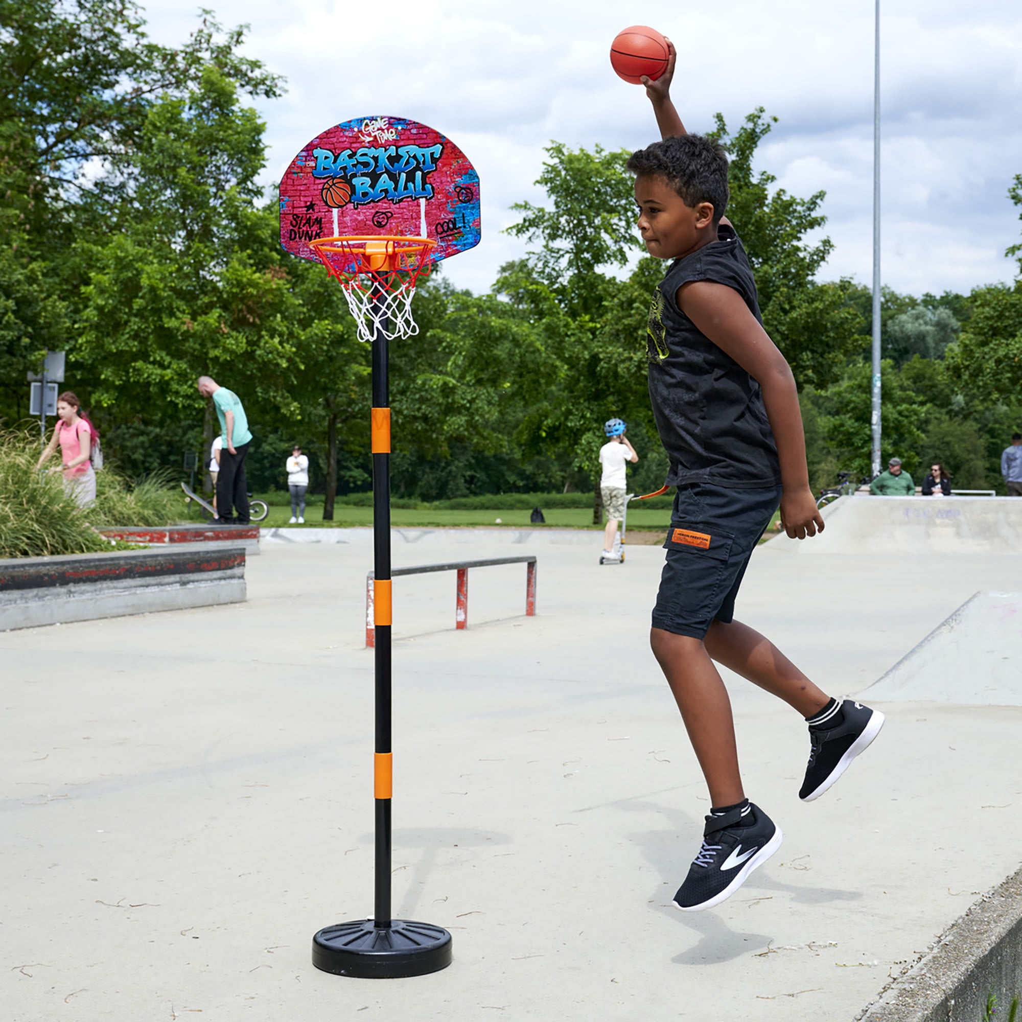 Simba Toys: Basketball Hoop Play Set - Adjustable Hoop Height Up To 63", Ball & Pump, Graffiti Design, Sports Activity, Indoor & Outdoor, Kids Ages 3+