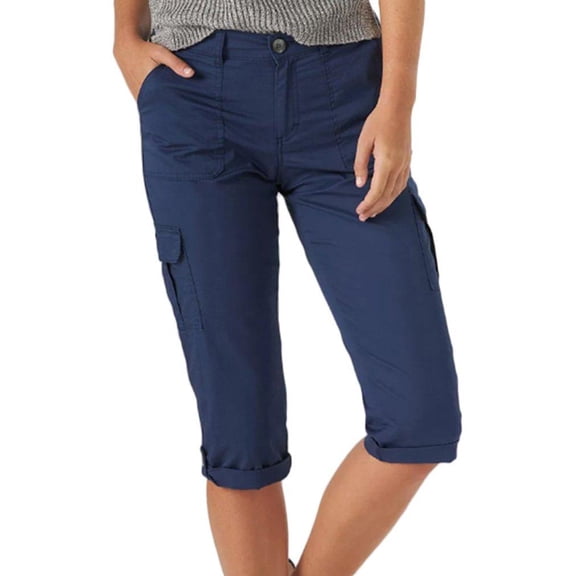 Lee Womens Solid 6 Pockets Cargo Capris 10 Navy