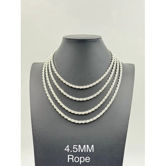 925 Sterling Silver Rope Chain Necklace 4.5mm 16" Italy