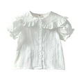 thumbnail image 2 of JIAYUE Girls Blouses Tops Peter Pan Collar Short Sleeve Puff Sleeve Cotton Clothes Solid Color For Children Playful Wear, 2 of 8