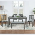 thumbnail image 2 of Dining Room Set, LEGAHOME 6 Piece Dining Sets with Bench and Chairs, Solid Wood Kitchen Dining Table Set for 6 with Upholstered Chairs, Gray, 2 of 9
