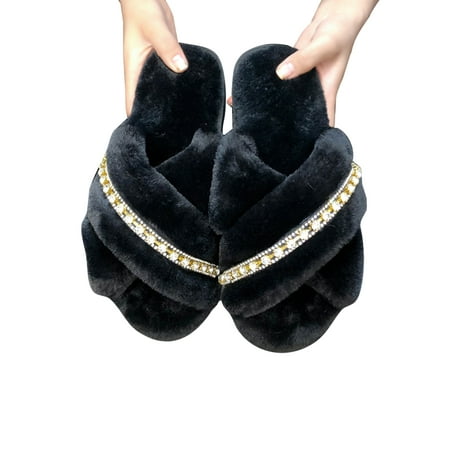 

Gomelly Women Home Casual Fashion Fluffy Slides Bedroom Comfort Fuzzy Slippers Lightweight Warm Plush Slide