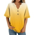 thumbnail image 4 of YHAJDS Womens T Shirts V Neck Short Sleeve Ombre Color Gradient Casual Button Down Loose Summer Tops, 4 of 5