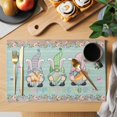 thumbnail image 2 of Easter Placemats Set of 4, Farmhouse Gnomes Rabbits Eggs Wooden Grain Placemats for Dining Table, Place Mats for Kitchen Tabletop, Waterproof Wipeable Dining Table Mats Set, 2 of 9