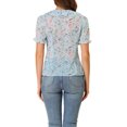 thumbnail image 3 of Allegra K Women's Sheer Floral Ruffled Round Neck Button Decor Puff Sleeve Blouse Tops, 3 of 6