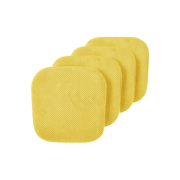 4 Pack: Premium Comfort Non Slip Memory Foam Kitchen & Dining Room Seat/Chair Cushions - Yellow