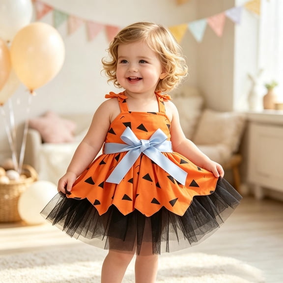 Angala Party Dress For Girls Sleeveless Square Collar Geometric Print Girls Halloween Dresses