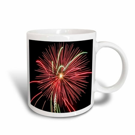 Fireworks Mug - 3dRose Red Fireworks, Ceramic Mug, 15-ounce