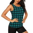 thumbnail image 2 of KLL Teal On Black Plaid Print Womens Tank Top Sleeveless Workout Tops Athletic Running Shirts Yoga Gym Clothes-Large, 2 of 7