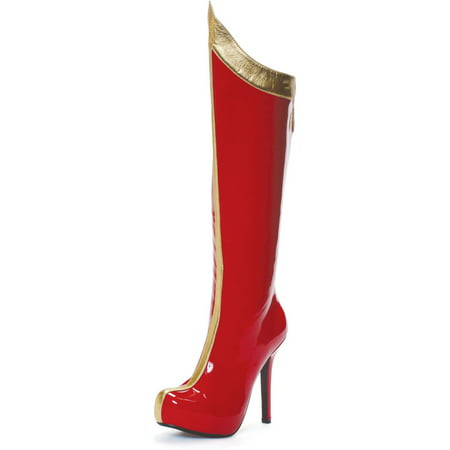 Red and Gold Knee High Superhero Boots with 5.5'' Heels Women's Sexy Red Boots