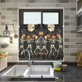 thumbnail image 4 of Yayeee Kitchen Curtains Tier Pair Light Filtering 27"x36" Rod Pocket Short Cafe Window Panel, Black Halloween Dancing Skeleton, 4 of 7