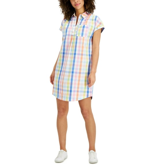 Style & Co Petite Cotton Printed Shirtdress White Gingham PS