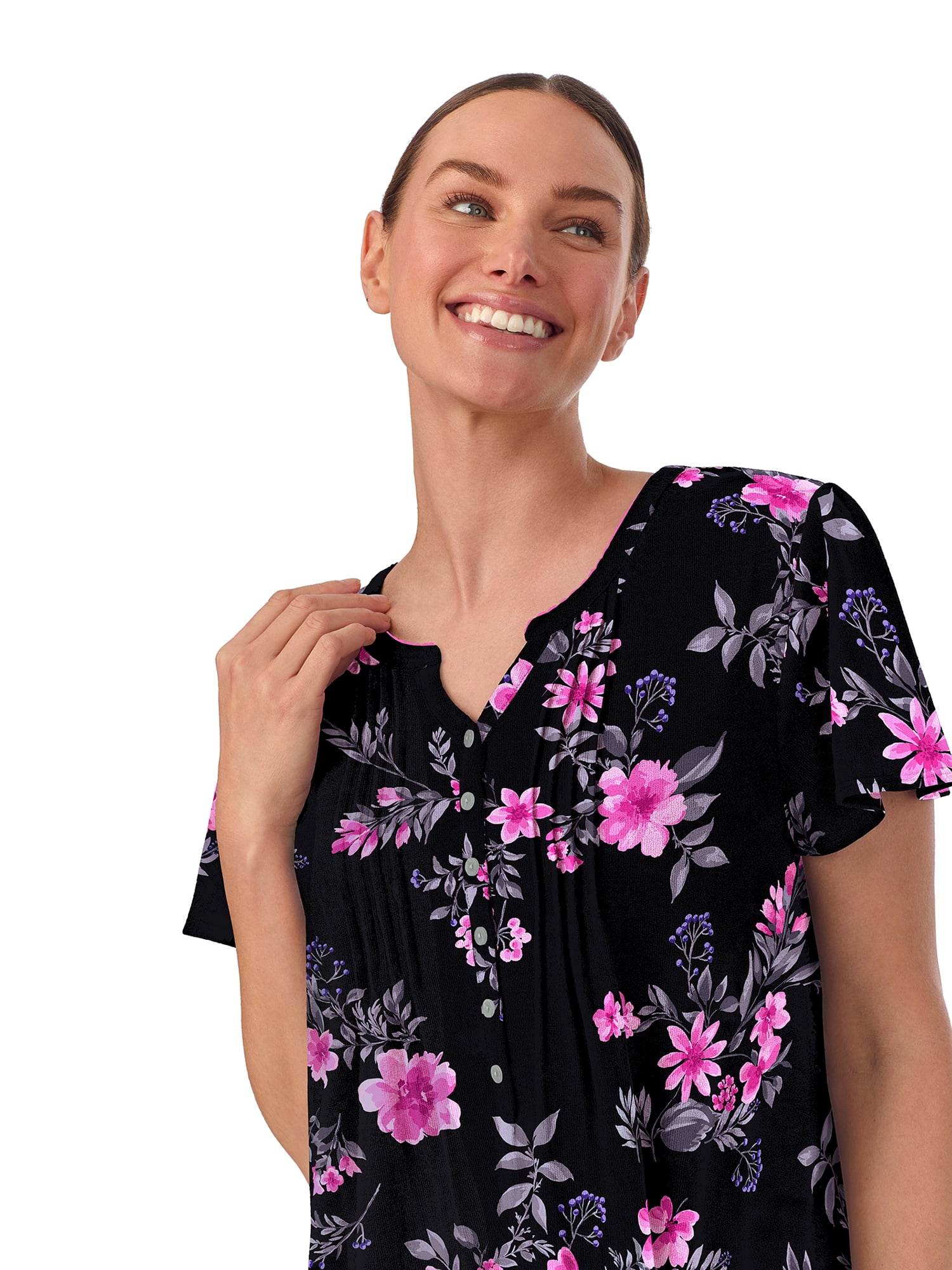 Aria Women’s Short Sleeve Split Neck Sweater Knit Nightgown, Sizes XS-5X