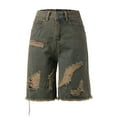 thumbnail image 4 of Women's Knee Length Baggy Denim Shorts Distressed Ripped Straight Wide Leg Jean Shorts Alt Clothes, 4 of 7