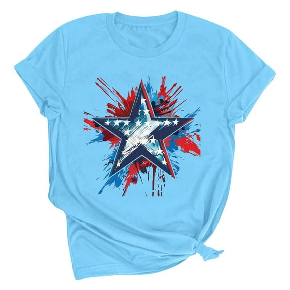SELONE 4th of July Womens Shirts Trendy Star Tops Crewneck Short Sleeve Clothes Independence Patriotic Graphic Wear