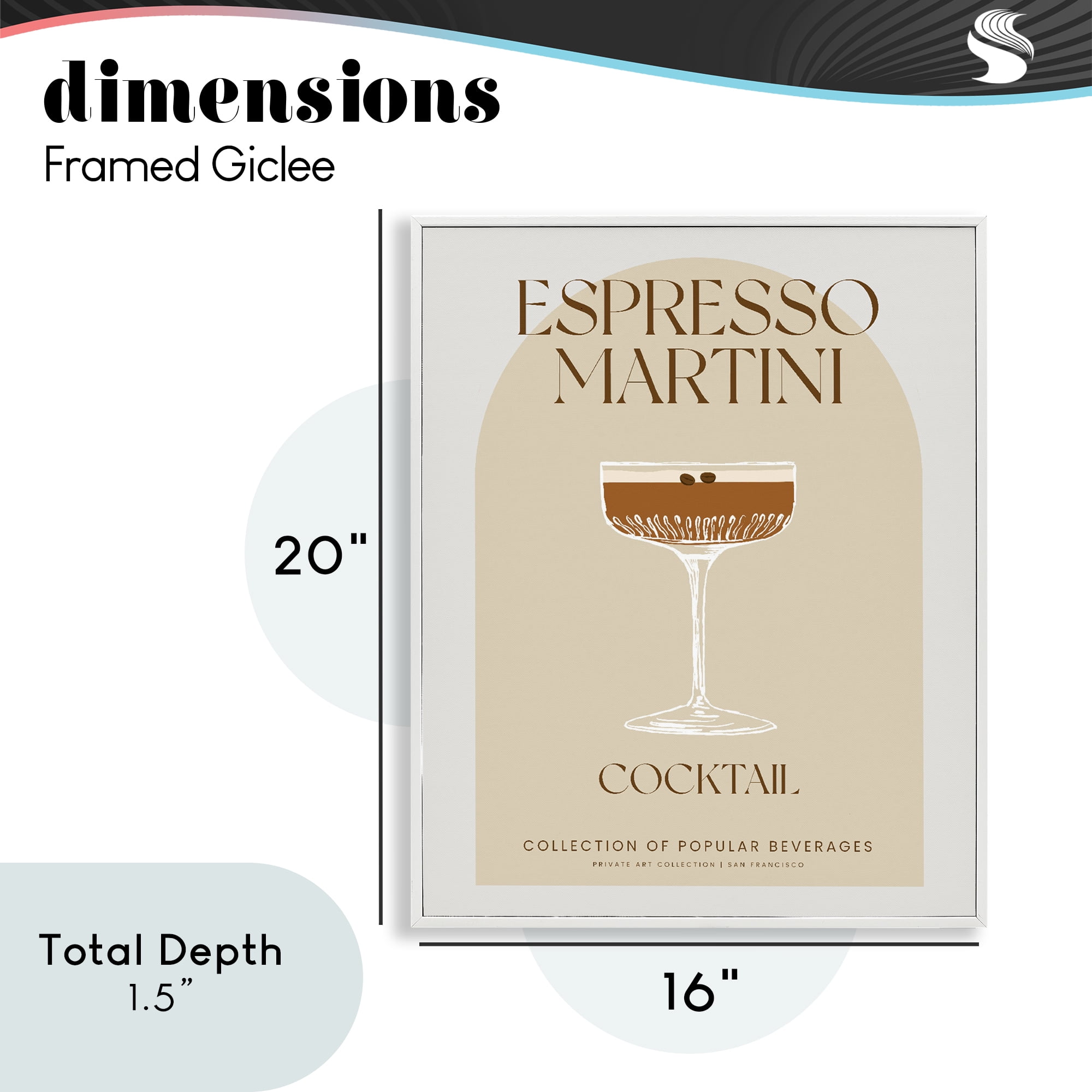 Stylish Retro Espresso Martini White Framed Giclee Art, design by Lil' Rue