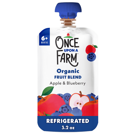 Once Upon a Farm Organic Refrigerated Baby Food Fruit & Veggie Blend Apple & Blueberry, 3.2oz Pouch