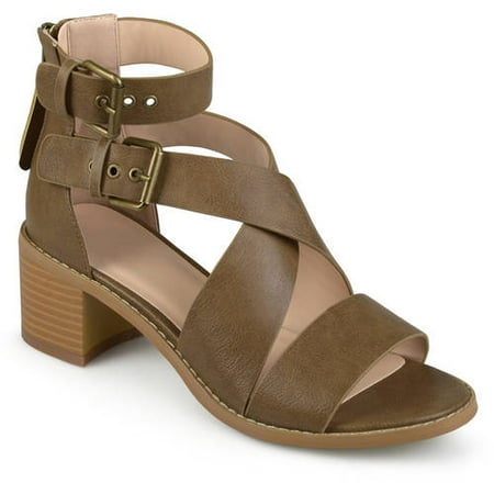 Birkenstock Taupe Arizona Sandals - Womens Stacked Wood Heel Faux Leather Double Ankle Strap Sandals
