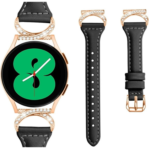 KOMI Replacement D-Shape Leather Band Compatible for Samsung Galaxy Watch 6/6 Classic Women, Dressy Leather Bands, Classic Replacement Accessories Strap, Genuine Leather Wristbands Black