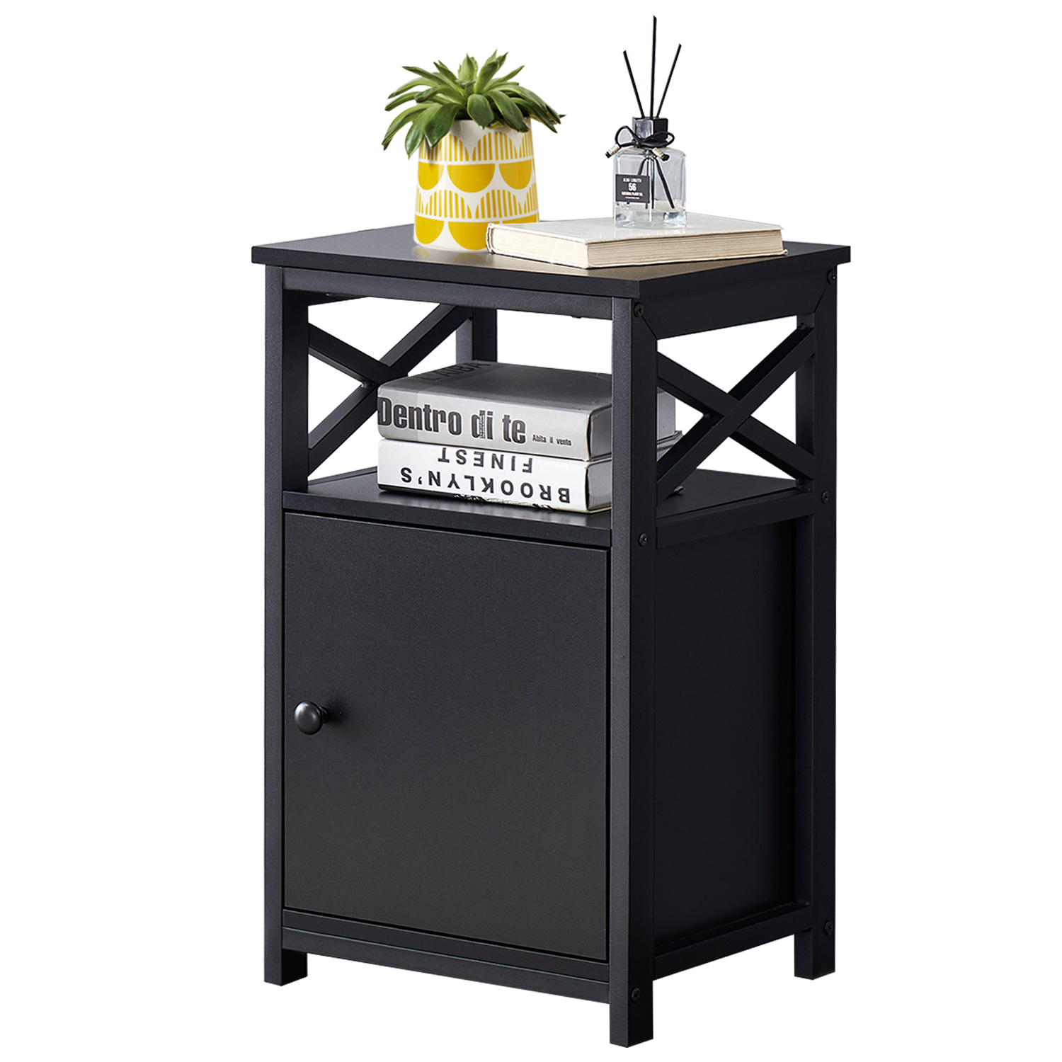 VECELO End Table Style Nightstand with and Open Storage Shelf, Bedside Sofa Table, Black