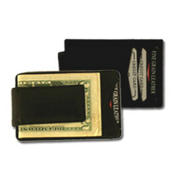 Black Leather Money Clip & Credit Card Holder Black