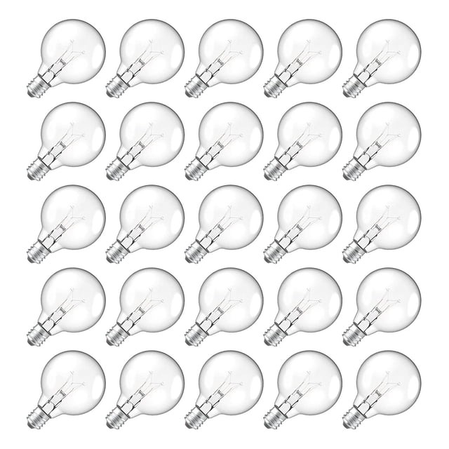 25 Piezas G40 Bombillas de Repuesto E12 Candelabro Base de Tornillo Bombillas LED de Globo para Interior Exterior Cadena de Luces Blanco CáLido