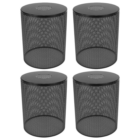 FSLiving 4-Packs 4.7" Black Industrial Metal Lampshade Replacement, Vintage Carved Designed Iron Cylindrical Cover, DIY for Torchiere Pendants Table Swag Lamp