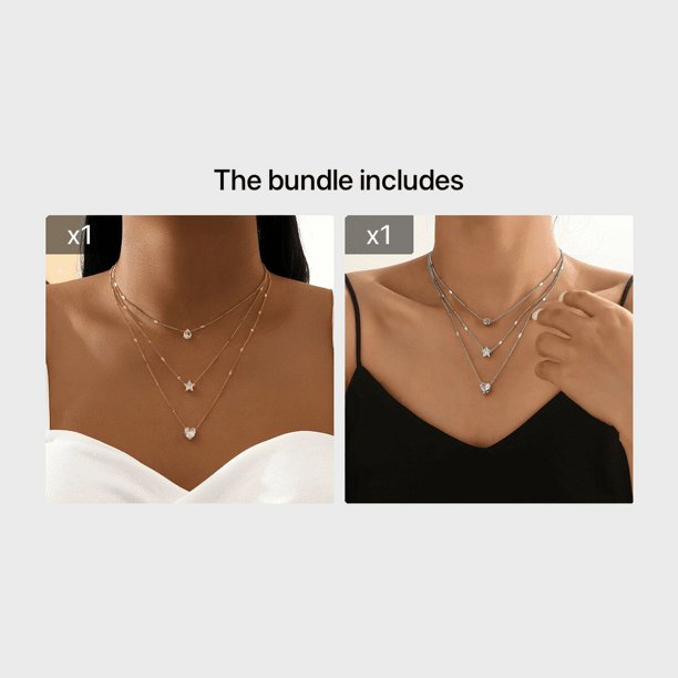 Retro Zircon Necklace with Five-pointed Star and Love Water Drop Pendant - Stylish Clavicle Chain Jewelry