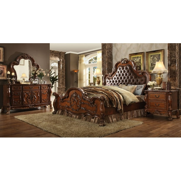 4pcs Cherry Oak Wood Queen Bedroom Set