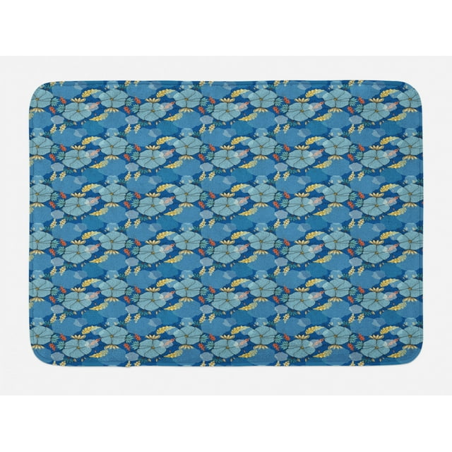 Floral Bath Mat, Doodle Flowers Bohemian Spring Bloom Spring Season, Plush Bathroom Decor Mat with Non Slip Backing, 29.5" X 17.5", Blue Blue, by Ambesonne
