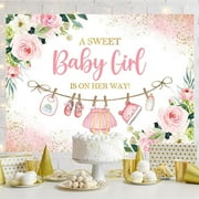 Cute Clothes Baby Shower Backdrop for Girls a Sweet Baby Girl is on The Way Newborn Kids Pink Floral Gold Dots Baby Shower Party Decorations Banner Supplies Photo Booth Props
