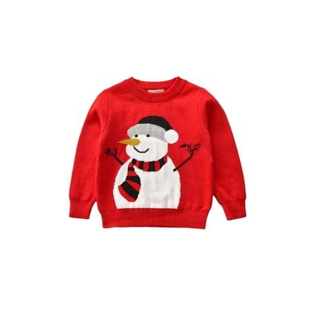 

Seyurigaoka Toddler Baby Christmas Sweaters Cute Snowman Reindeer Print Long Sleeve Crew Neck