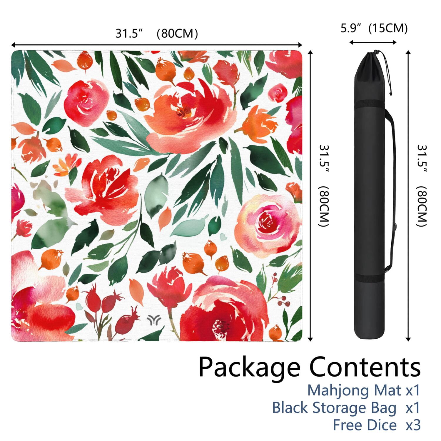 Premium Floral Pattern Non-Slip Mahjong Mat 31.5 Inch Square Rubber Playing Surface Noise Reduction for Chinese Tiles Card Games & Entertainment
